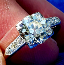 Earth mined European cut Diamond Deco Engagement Ring Antique Platinum Solitaire - £21,490.81 GBP