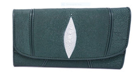 Genuine Stingray Skin Leather Long Trifold White Pearl Eye Women Wallet ... - £70.00 GBP