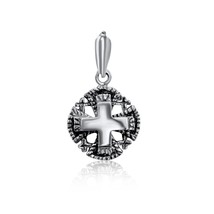 Sterling Silver Footed Jerusalem Cross Necklace Pendant Women  Men 0.6&quot;/... - £17.26 GBP