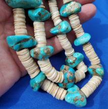 NATIVE VINTAGE SANTO DOMINGO TURQUOISE WHITE SHELL STERLING SILVER NECKLACE 28" - $1,895.25