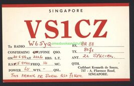 QSL CARD  ham radio card * VS1CZ 1956 Singapore K de Souza - $6.50