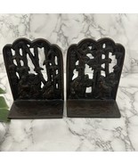 Vintage Cast Iron Chinese Immortals Bookends Pair Bamboo Metal Decor Brass - $38.60