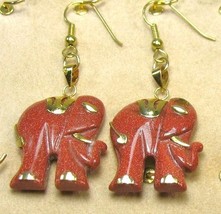 Handcraft Gemstone Gold Sand Elephant Copper Setting Dangle Earring Set 2&quot; - £13.79 GBP