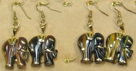 Handcraft Gemstone Golden Brown Tigereye Elephant Copper Dangle Earring 2&quot; - £13.59 GBP