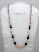 HANDCRAFT MIX GEMSTONE Rose quartz  jade  necklace 20&quot; - £14.28 GBP