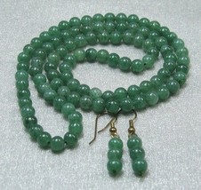 Handcraft Vintage Gemstone Green Jade 8mm Beads Knotte Necklace Earring Set 24&quot; - £21.64 GBP