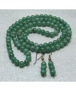 HANDCRAFT vintage GEMSTONE GREEN JADE 8mm beads KNOTTE NECKLACE earring ... - £21.86 GBP