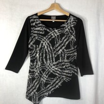 Chico&#39;s Travelers Size 0 Black White Print Knit Top Shirt 3/4 Sleeve Polyester - £19.89 GBP