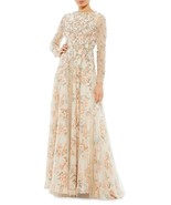 Mac Duggal 11219 Natural Floral-print Beaded Mesh Gown SZ... - $394.02
