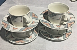 Set of 4 Mikasa Intaglio Santa Fe Coffee Cups &amp; Saucers Southwestern CAC24  - £34.18 GBP