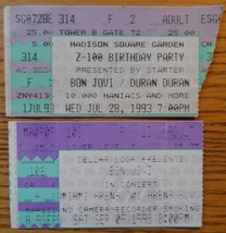 Bon Jovi 2 Vintage Ticket Stubs 1990&#39;s Madison Square Gardens Duran Dura... - £11.57 GBP