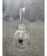 Vintage Clear Crystal BELL Clapper Red Heart Handle 4 1/2&quot; Tall - £6.23 GBP