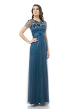 JS Collections Beaded Bodice Pleat Mesh Gown Mineral Blue Size 10 $348 - £111.99 GBP