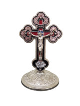 3 3/8&quot; Standing Silver Crucifix Colored Enamel Prayer Corner Blessing Cross - £6.81 GBP