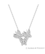 Triple-Butterfly CZ Crystal Charm Pendant 925 Sterling Silver w Rhodium ... - $618.36 MXN
