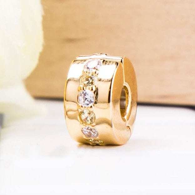 Shine Collection Sparkling Row Clip Charm 18K Gold Overlay Sterling Silver Charm