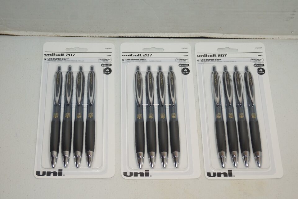 Uniball Signo 207 Gel Pen 12 Pack, 0.38Mm Ultra Micro Black Pens, Gel Ink.
