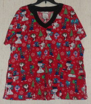 Excellent Womens Snowman &amp; Animal Menagerie Novelty Print Scrubs Top Size Xl - £17.44 GBP