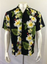 Alvish Mens Size M Short Sleeve Black Floral  Button Up Polyester Hawaii... - $9.79
