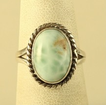Vtg Sterling Silver Signed 925 Oval Large Larimar Stone Cabochon Solitaire Ring - £43.73 GBP