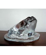 VIKING  ART GLASS  TOAD FROG ON LILY PAD PAPERWEIGHT - $22.50