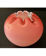 Antique MT. Washington Cranberry Pink Faded Rose Satin Glass Cased Ruffl... - $51.80 CAD