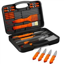 22 Pc BBQ Grill Tool Kit Spatula Tongs Brush Great Gift Barbeque Set wit... - £31.51 GBP