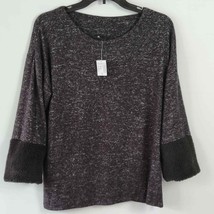 Bobeau Womens Shirt Size S Black New Stretch Trendy Cottagecore Fur 3/4 Sleeves - £11.07 GBP
