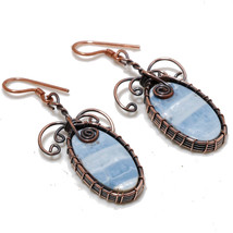 Blue Opal Gemstone Copper Wire Wrap Drop Dangle Earrings Jewelry 2.20&quot; SA 91 - £3.93 GBP