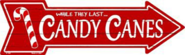 Candy Canes Novelty Metal Arrow Sign 17" x 5" Wall Decor - DS - $21.95