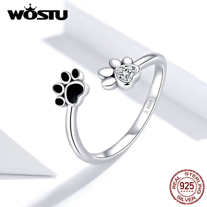 Footprint Ring 925 Sterling Silver Paw Dog Pets&#39; Rings For Women Engagement Adju - $24.73