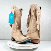 New Lane Senita Falls Cowboy Boots 8.5 Beige Leather Snip Toe Fringe Western - £229.81 GBP