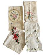 Vintage Embroidered Tea Towels Needlepoint Handkerchief Linens Lot 4 Pcs... - €25,36 EUR