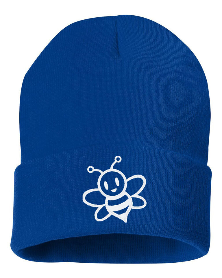 Bumble Bee Cute Embroidered Cuffed Beanie Hat, Embroidered Gift, Winter Hat - $13.99