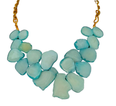 Sugarfix by Baublebar  Women&#39;s Sky Blue Petal Bib Necklace Gold Tone Chain - £15.18 GBP