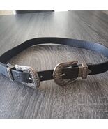 Double Buckle black leather Bangle Belt SIZE SMALL/ Medium double western - $25.66