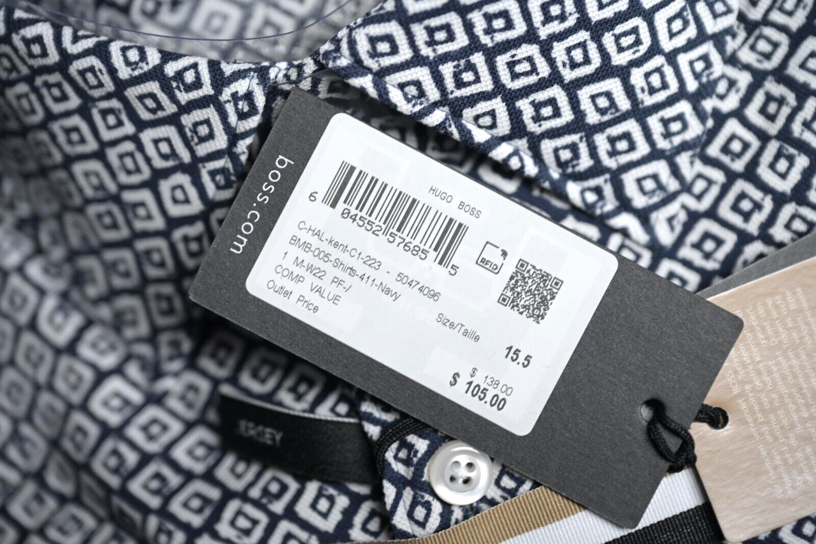 HUGO BOSS Hombre C-Hal Kent Ajuste Casual Cuadros Marino Algodón Camisa 40 15.7 Item image 7