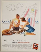 1960 Print Ad 7UP Soda Pop Lady in Swimsuit Paints Man&#39;s Back Seven-Up - £9.19 GBP