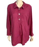 NWT Appleseed's Woman Pink and White Long Sl Button Collared V Neck Blou... - €24,28 EUR