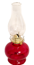 Vintage Ruby Red Glass Oil Lamp Eagle Burner with Chimney 15&quot; - £12.26 GBP