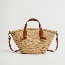 New Casual Wicker Woven Basket Bags Rattan Women Handbags Summer Beach Straw Lar - £43.14 GBP
