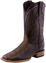 Mens Rustic Sand Cowboy Boots Snake Print Leather Western Wear Square Botas - £112.24 GBP