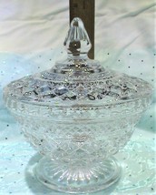 Vintage Anchor Hocking &quot;Wexford&quot; Diamond Cut Lidded Candy Dish Bowl - £15.65 GBP