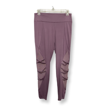 Womens Leggings Pants Purple Mid Rise Stretch Crisscross Strap Running Pull On L - £14.78 GBP