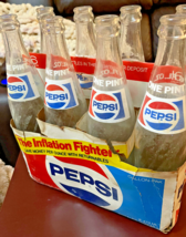 Vintage Pepsi 16oz 1 Pint Empty Bottle 8 Pack late 70s/80s Inflation Fig... - $37.13
