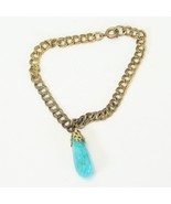 Turquoise Color Stone Charm Bracelet Chain is 7&quot; Long and Stone is 1&quot; Long - $7.83