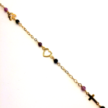 Bracelet 9k Yellow Gold Natural Agate Rhodonite Beads Butterfly Cross Heart - £68.47 GBP