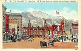 Colorado Spring~Pikes Peak From Pikes Peak AVENUE-STOREFRONTS~1920s Postcard - £7.02 GBP