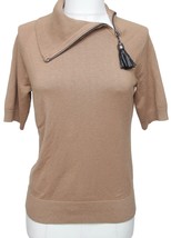 PER SE Brown Short Sleeve Knit Sweater High Neck Zipper Silk Cotton Cashmere M - £111.47 GBP
