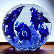 Vtg Prestige Art Glass Paperweight Flower Controlled Bubble Elwood Round... - £22.50 GBP